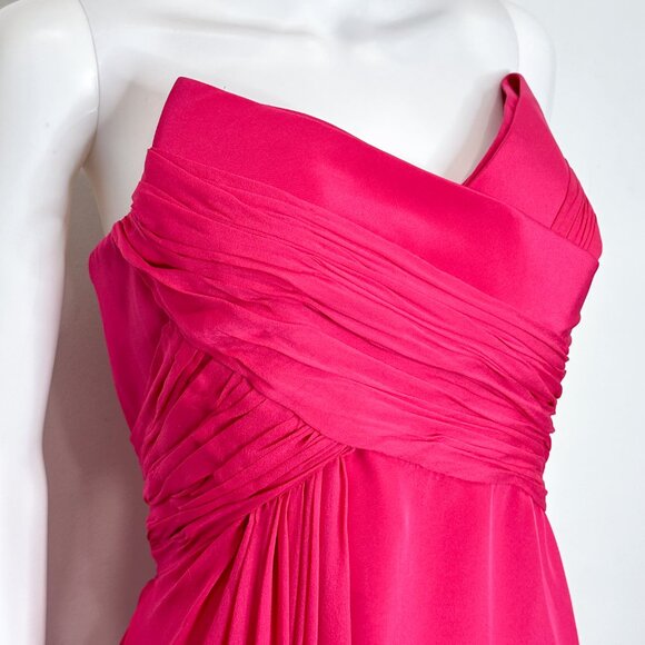 Marchesa Notte Strapless Asymmetrical Silk Chiffon Dress in Fuchsia Pink Size 10 - Picture 8 of 17